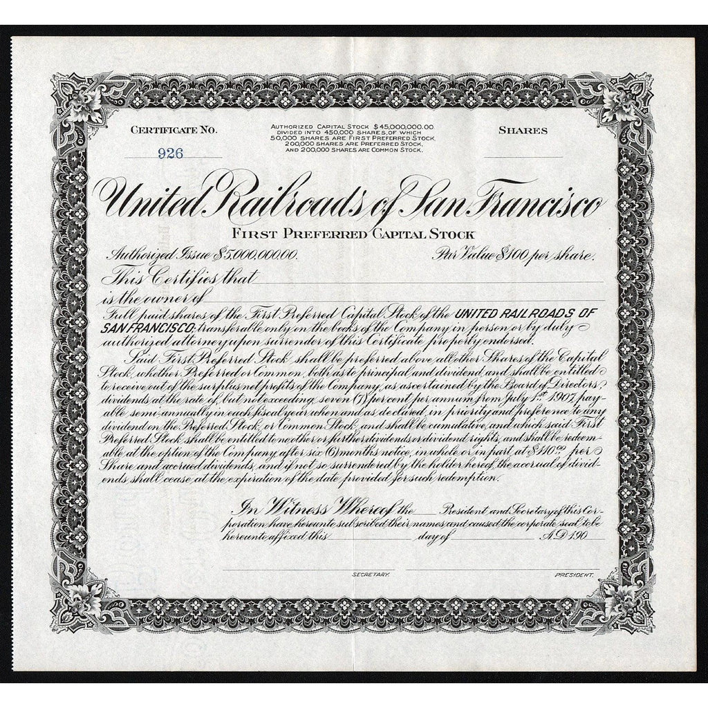 United Railroads of San Francisco Stock Certificate
