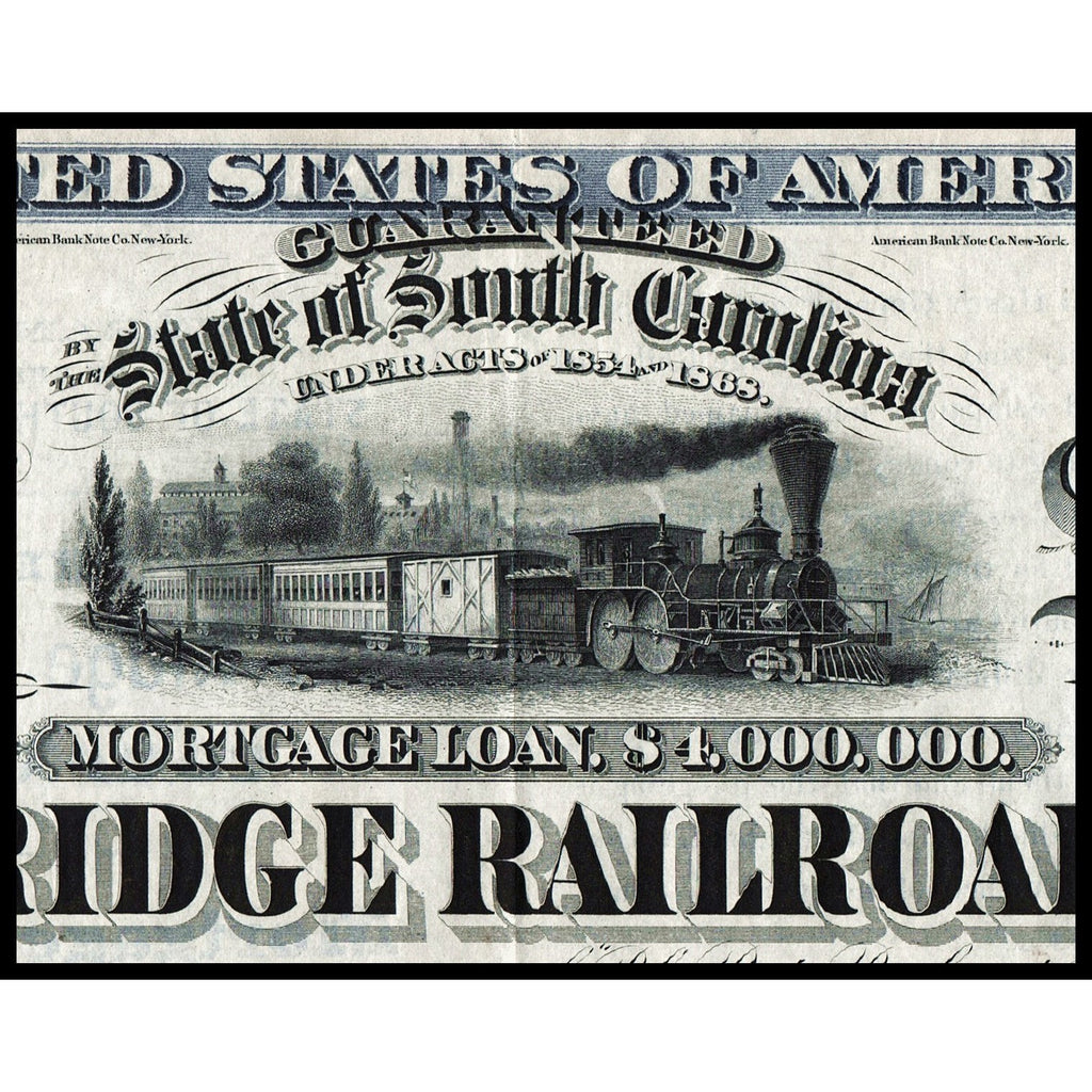 The Blue Ridge Railroad Company 1869 South Carolina Bond