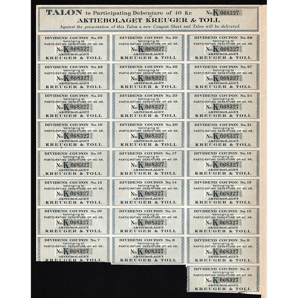 Aktiebolaget Kreuger & Toll Participating Debenture - 40 Kr