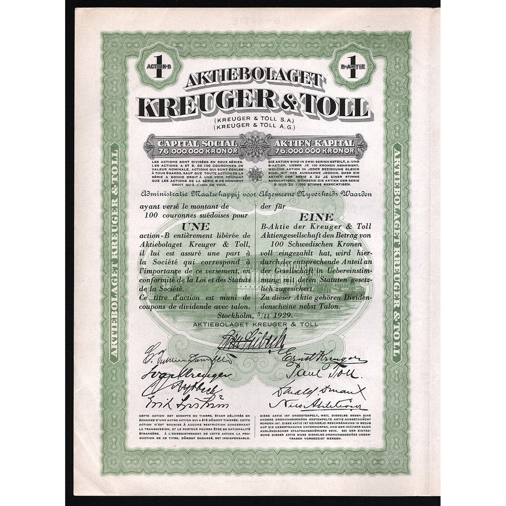 Aktiebolaget Kreuger & Toll 1929 Sweden
