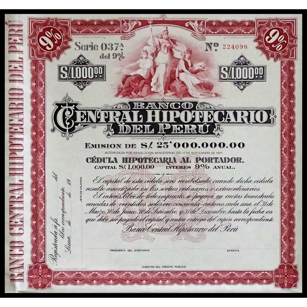 Banco Central Hipotecario Del Peru Stock Certificate