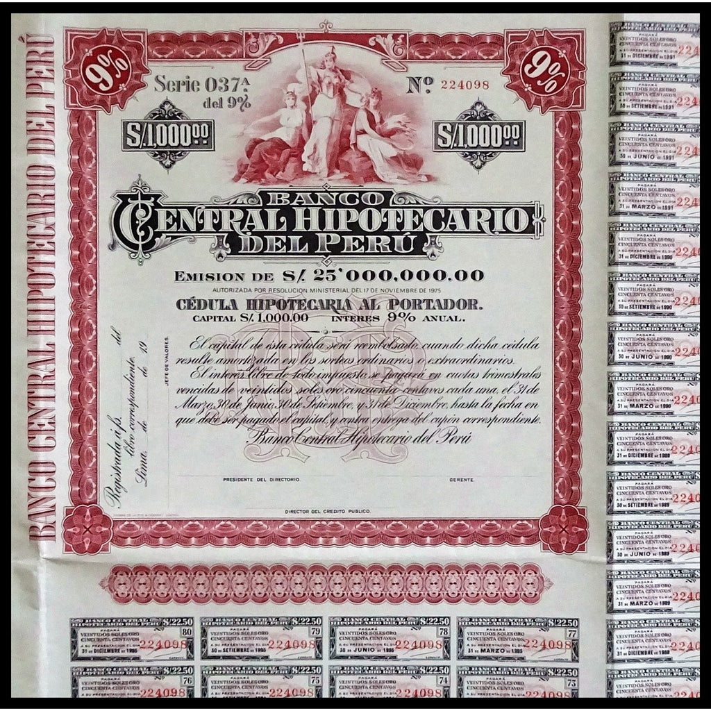 Banco Central Hipotecario Del Peru Stock Certificate