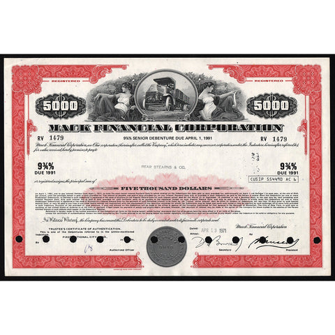 Mack Financial Corporation - $5,000 Debenture (Bear Stearns) Bond Certificate
