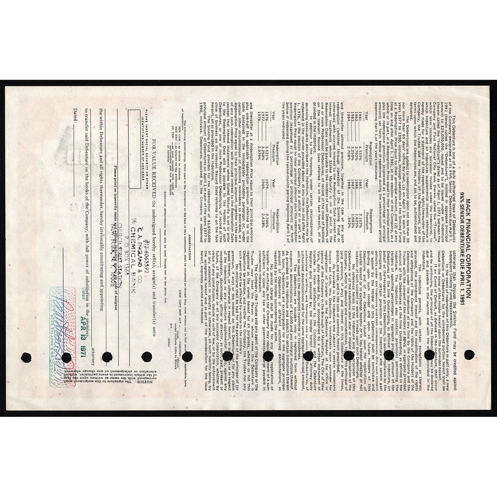 Mack Financial Corporation - $5,000 Debenture (Bear Stearns)