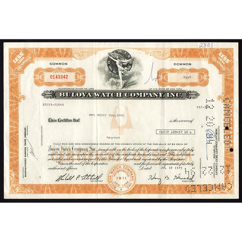 Bulova Watch Company Stock Certificate