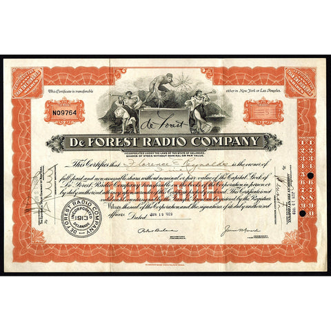 De Forest Radio Company 1929 Stock Certificate