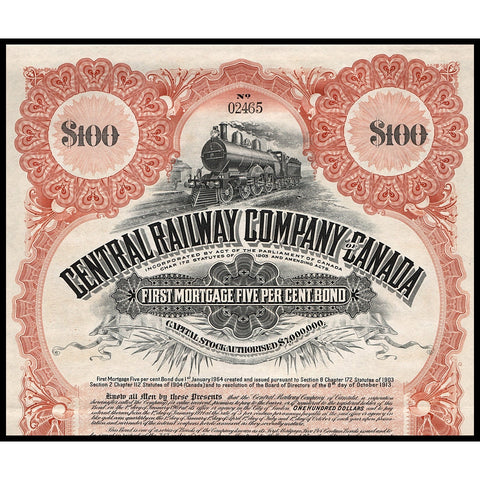 Central Railway Company of Canada 1914 Mortgage Bond Certificate