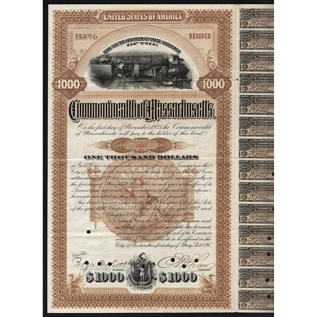 Loan for the Abolition of Grade Crossings of the Commonwealth of Massachusetts 1896 Boston