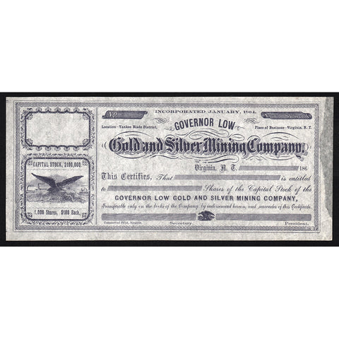 Governor Low Gold and Silver Mining Company Stock Certificate