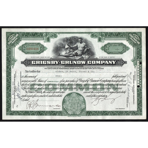 Grigsby-Grunow Company (Majestic Radios) Stock Certificate