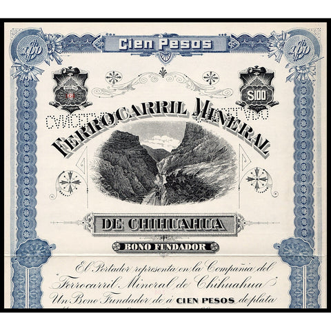 Ferrocarril Mineral de Chihuahua 1900 Mexico Railroad Bond Certificate