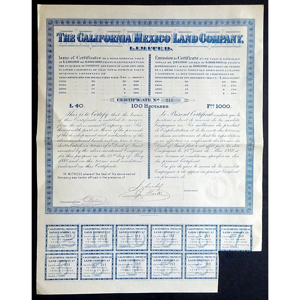 1888 The California (Mexico) Land Company, Limited - 100 Hectares
