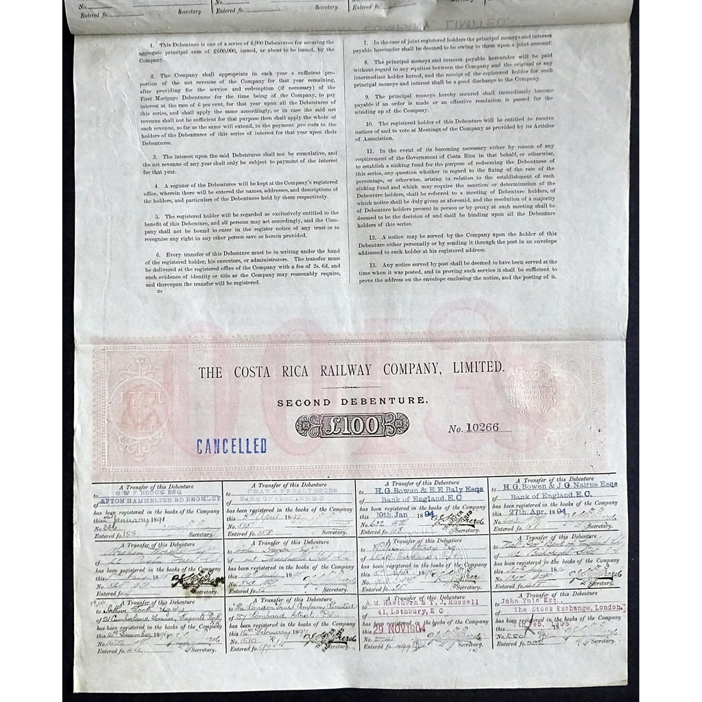 The Costa Rica Railway Company, Limited - Second Debenture