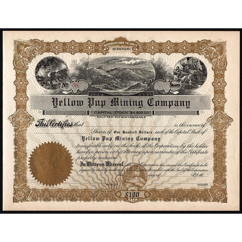 Yellow Pup Mining Company Stock Certificate