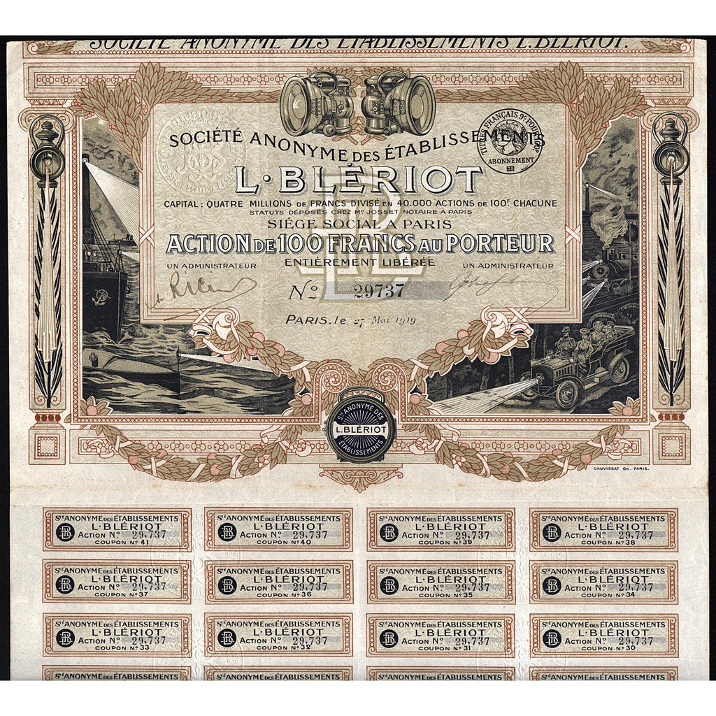 Societe Anonyme des Etablissements L. Bleriot Stock Certificate