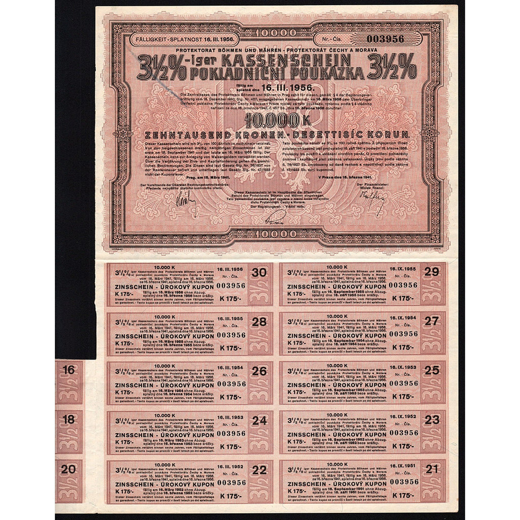 Protektorat Böhmen und Mähren - Kassenschein 1941 Czechia Bond