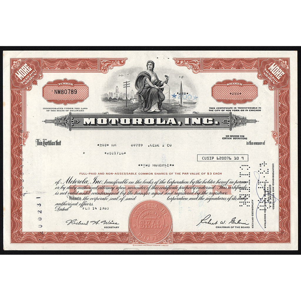 Motorola, Inc. Stock Certificate
