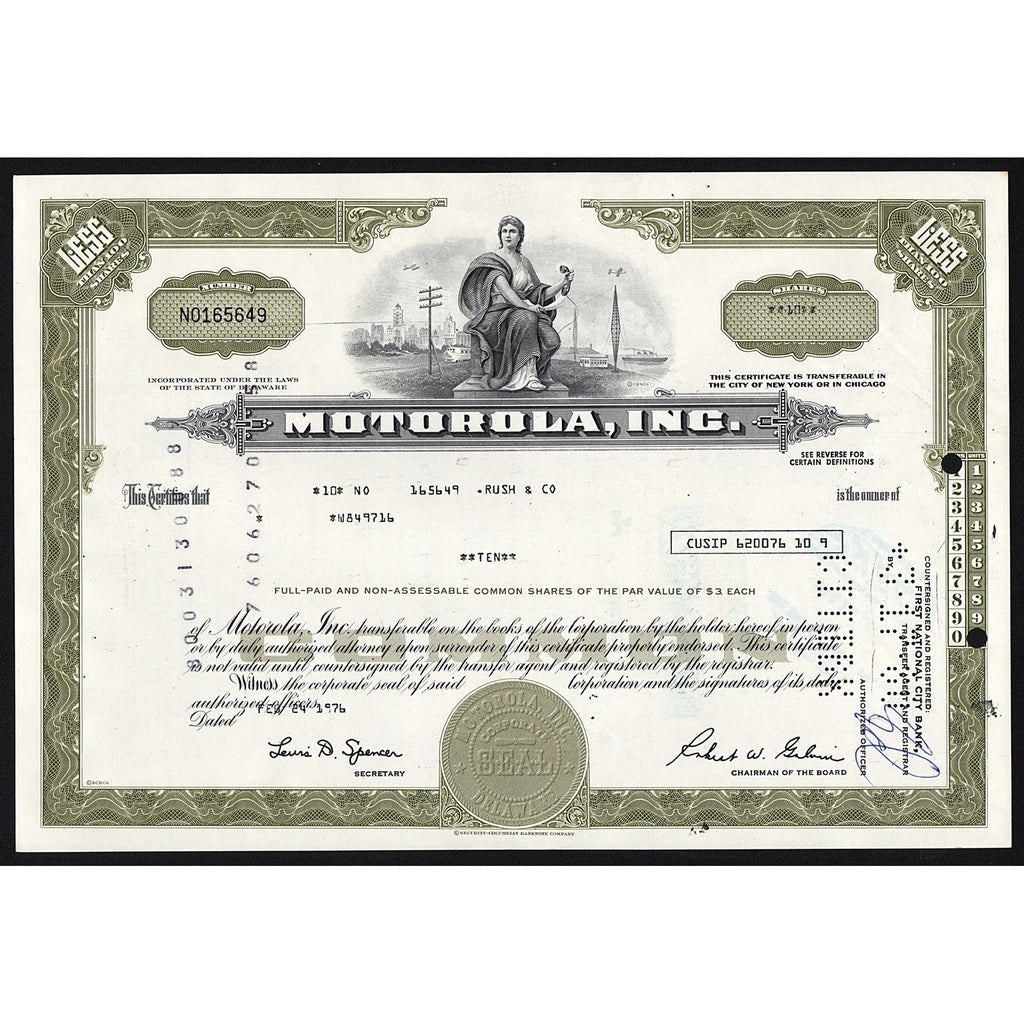 Motorola, Inc. (Telecom & Phones) Stock Certificate