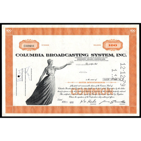 Columbia Broadcasting System, Inc. (CBS Inc.) Stock Certificate