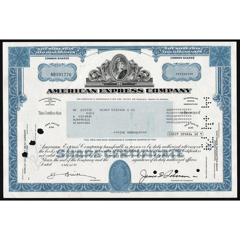 American Express Company AmEx Stock Certificate