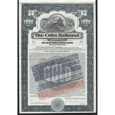 The Cuba Railroad Company $1000 Gold Bond Certificate