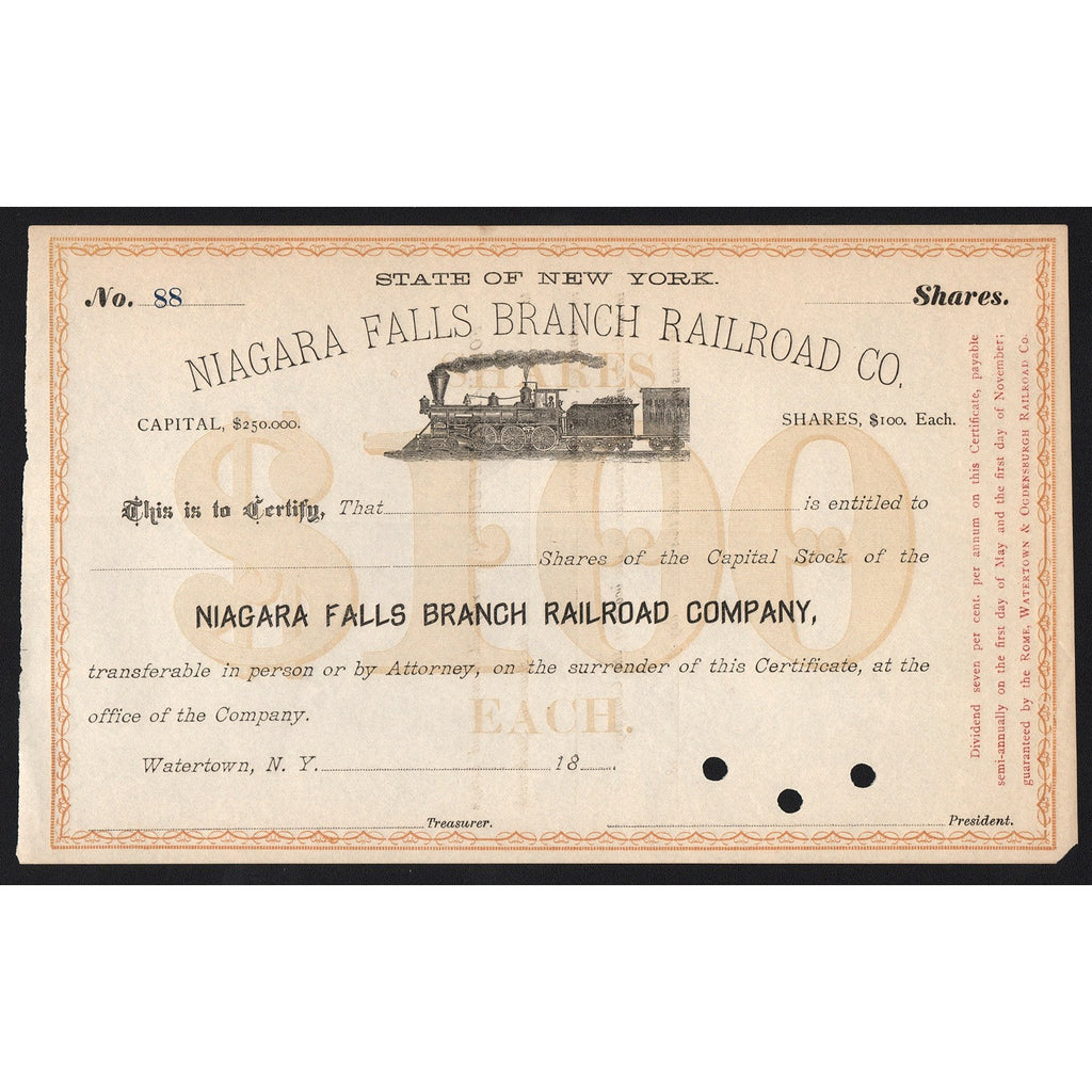 Niagara Falls Branch Railroad Co. Stock Certificate