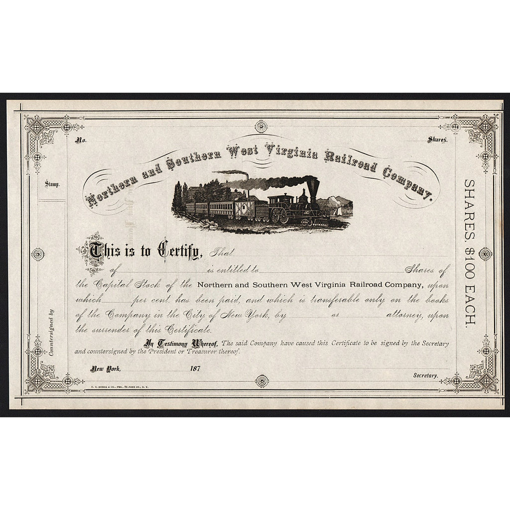 Northern and Southern West Virginia Railroad Company Stock Certificate