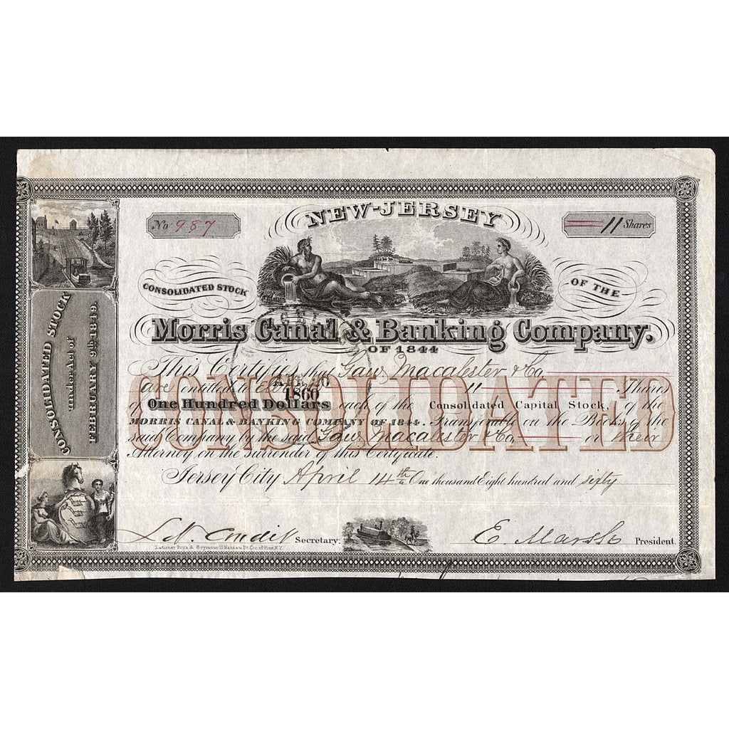 Morris Canal & Banking Company of 1844 Stock Certificate