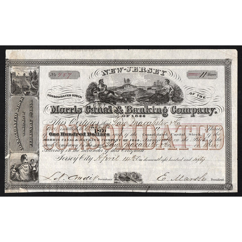 Morris Canal & Banking Company of 1844 Stock Certificate