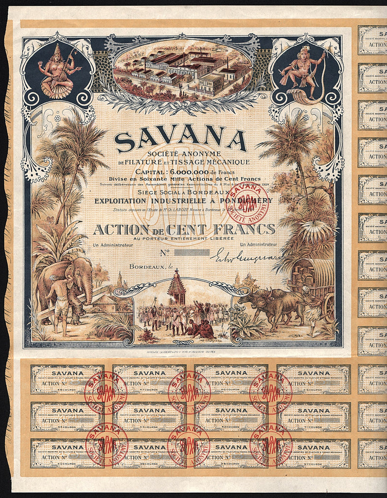 Savana Societe Anonyme de Filature et Tissage Mecanique Pondichery India 1924