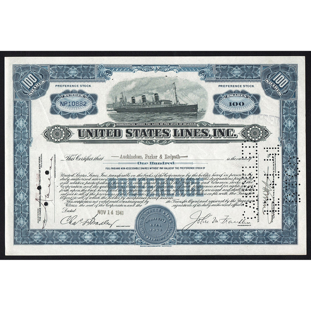 United States Lines, Inc. STock Certificate
