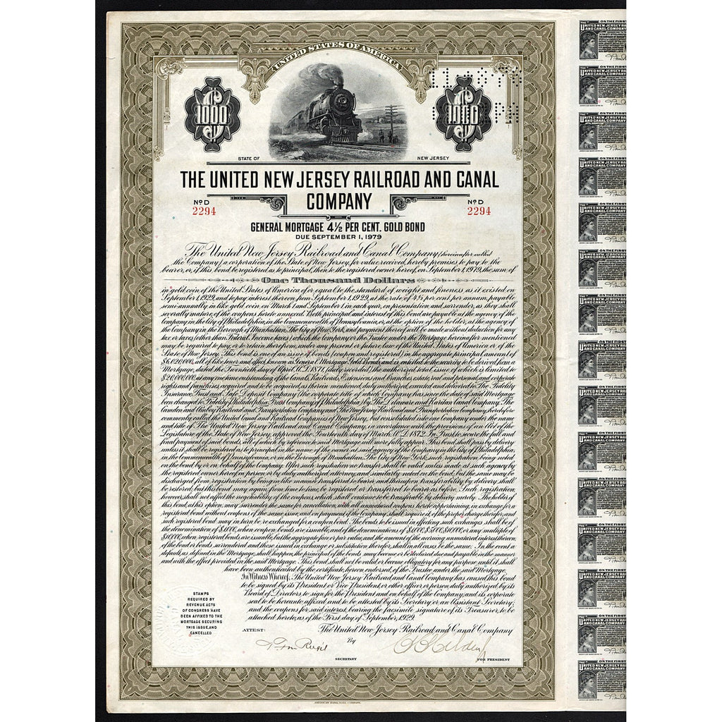 The United New Jersey Railroad and Canal Company Gold Bond