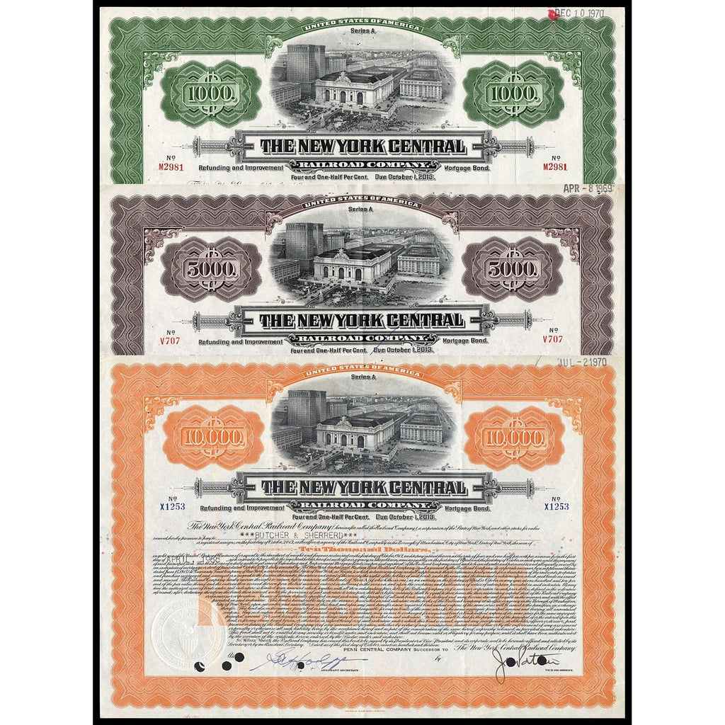 The New York Central Railroad Company Bond Certificate (Lot of 3)