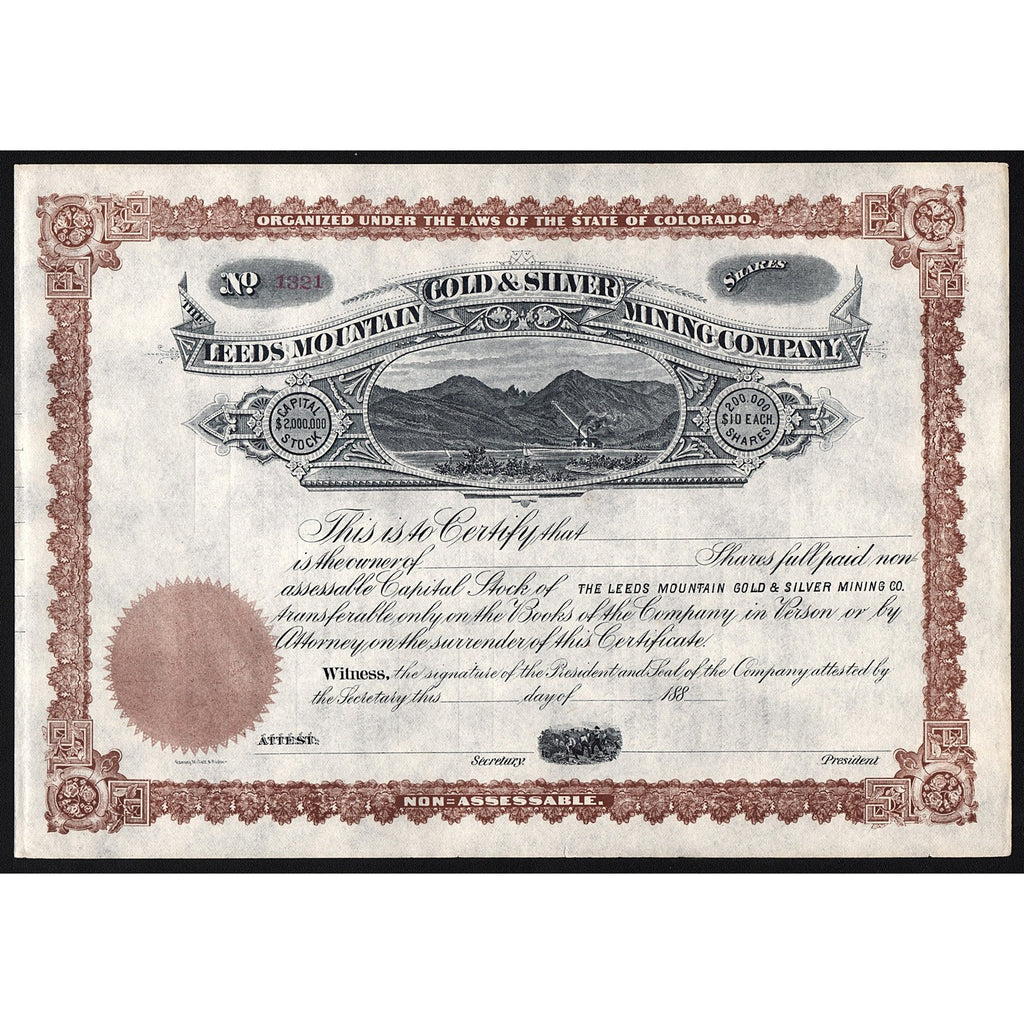 Leeds Mountain Gold & Silver Mining Company Stock Certificate