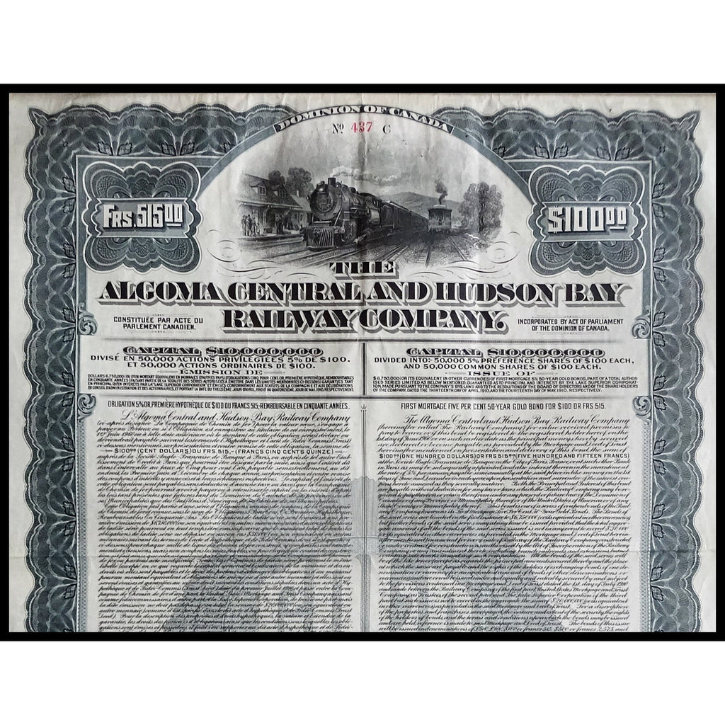 The Algoma Central and Hudson Bay Railway Company Bond Certificate