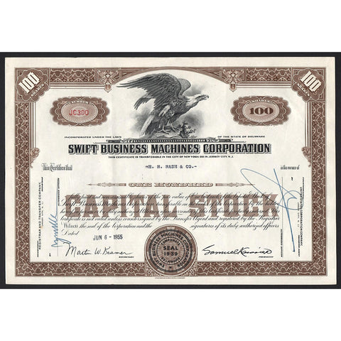 Swift Business Machines Corporation Stock Certificate