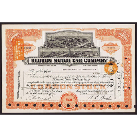 Hudson Motor Car Company Stock Certificate