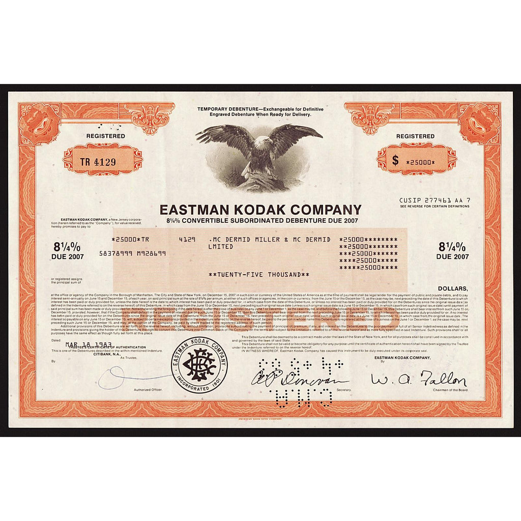 Eastman Kodak Company Bond Certificate