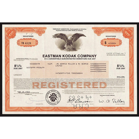 Eastman Kodak Company Bond Certificate