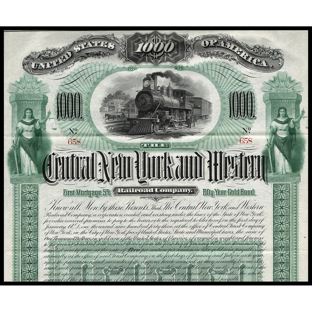 The Central New York and Western Railroad Company Gold Bond Certificate