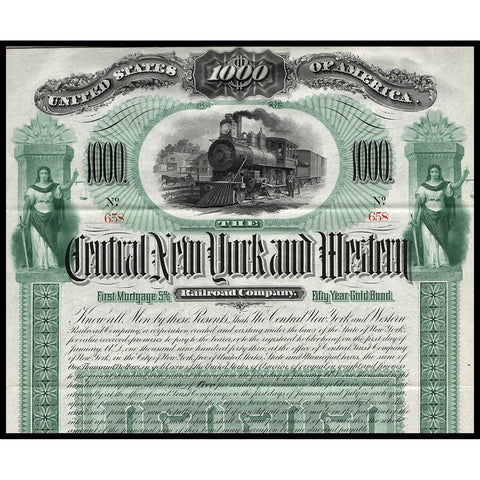The Central New York and Western Railroad Company Gold Bond Certificate