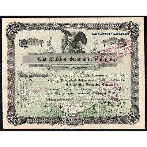 The Jenkins Steamship Company Mentor Ohio Stock Certificate