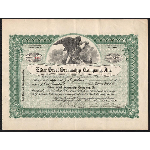 Elder Steel Steamship Company, Inc. Stock Certificate