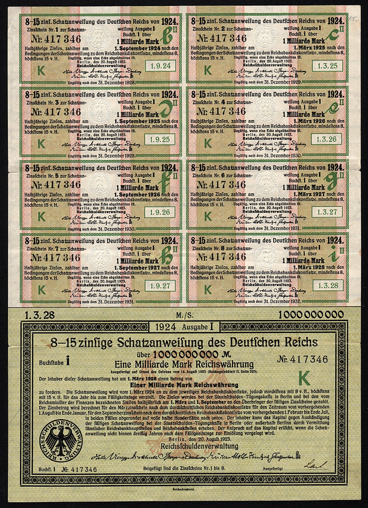 Schatzanweisung des Deutschen Reichs - 1,000,000,000 Mark Treasury Bond (Milliarde - Billion)