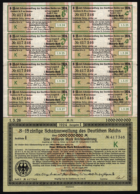 Schatzanweisung des Deutschen Reichs - 1,000,000,000 Mark Treasury Bond (Milliarde - Billion)