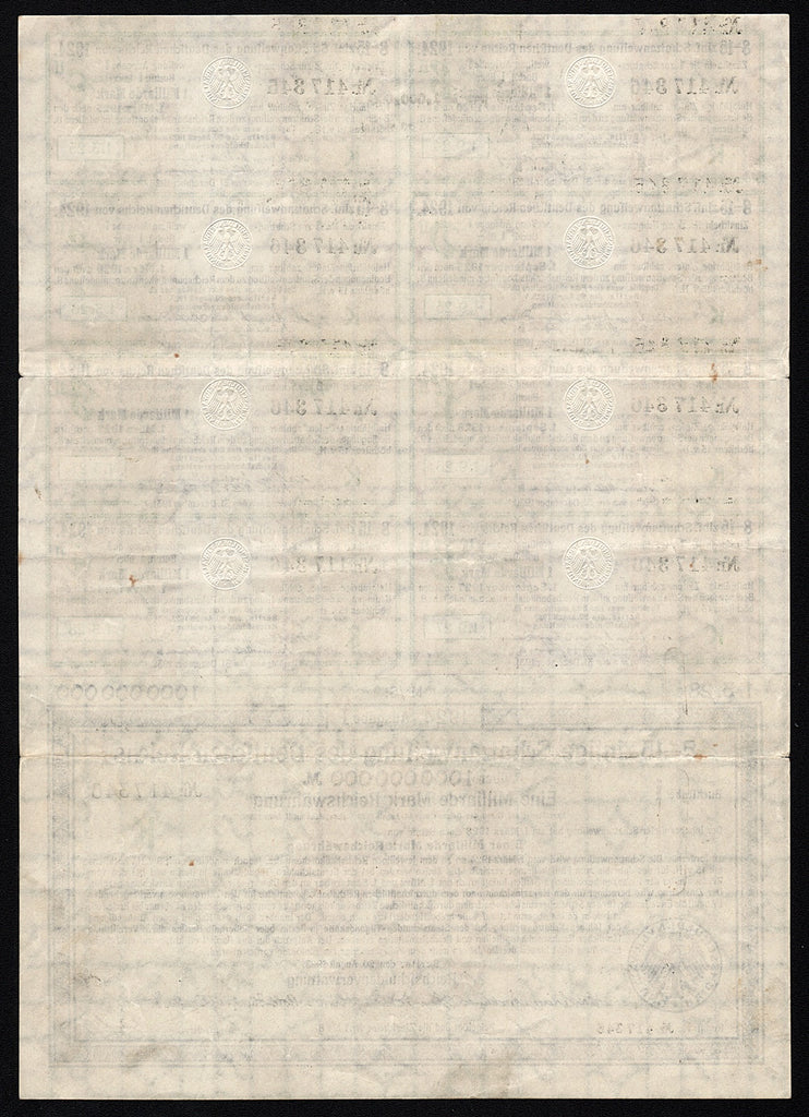 Schatzanweisung des Deutschen Reichs - 1,000,000,000 Mark Treasury Bond (Milliarde - Billion)