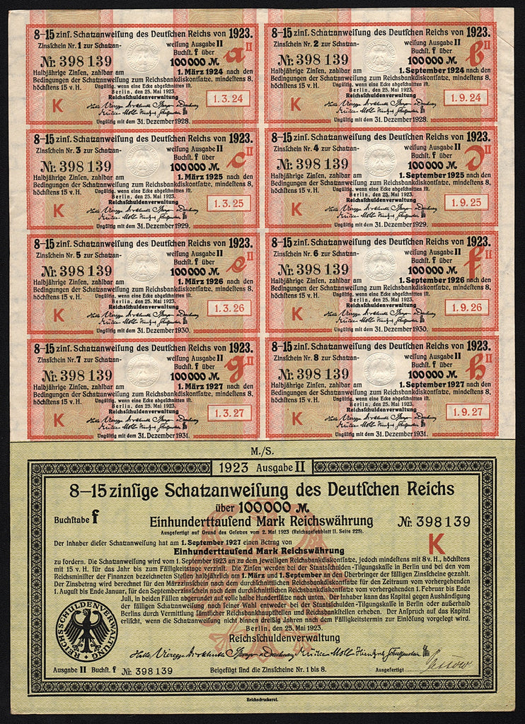 Schatzanweisung des Deutschen Reichs - 100,000 Mark Treasury Bond