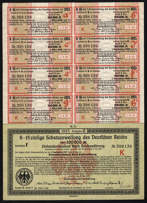 Schatzanweisung des Deutschen Reichs - 100,000 Mark Treasury Bond