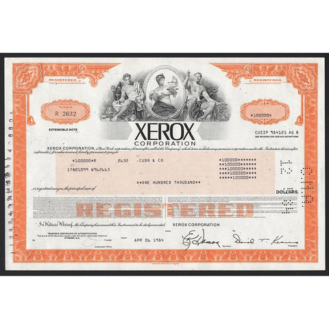 Xerox Corporation Bond Stock Certificate