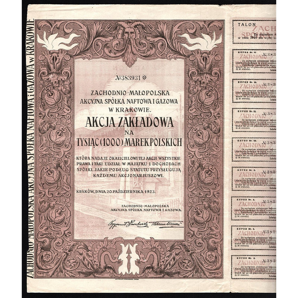 Krakow Poland 1923 Bond Certificate